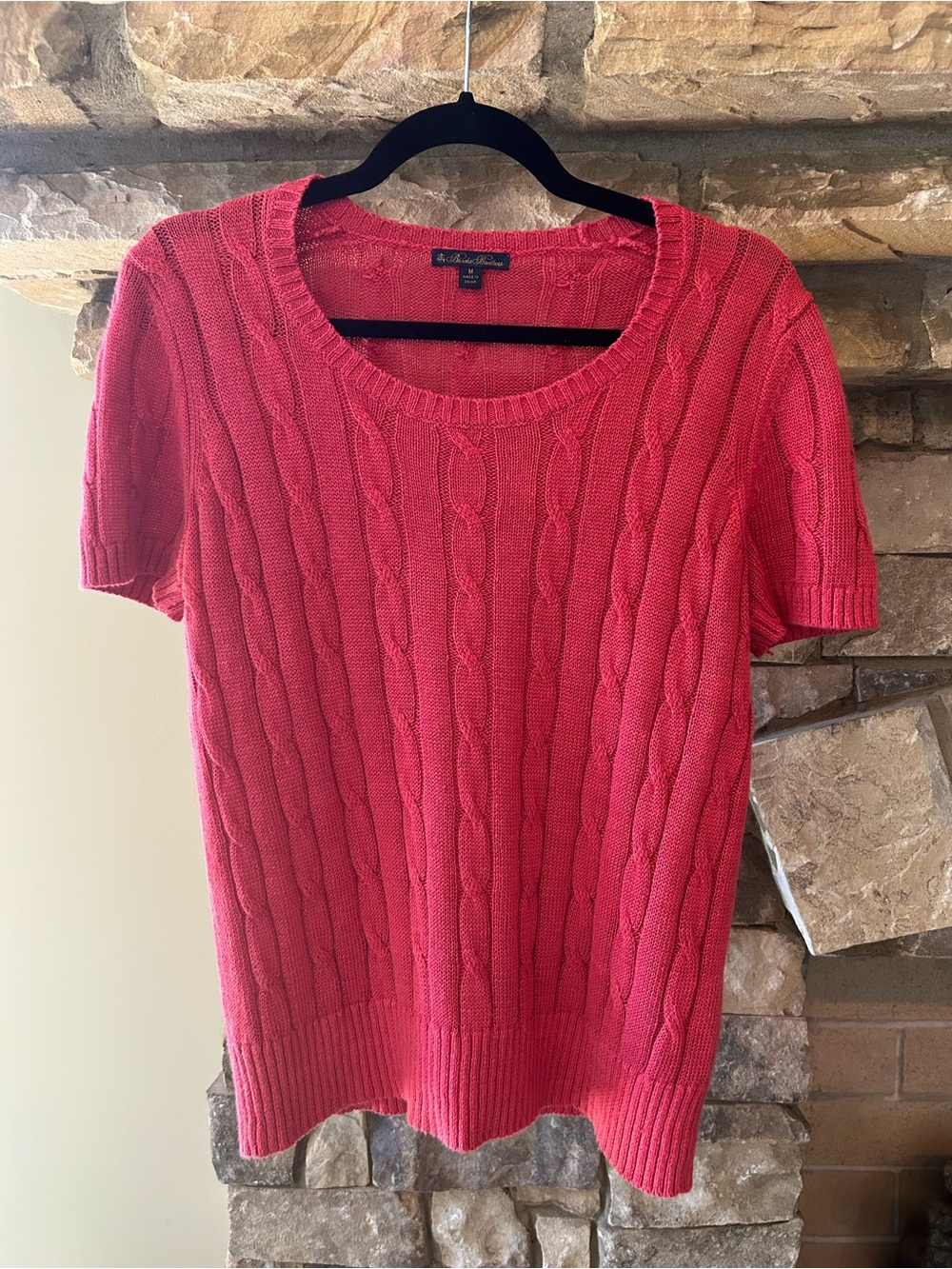 Brooks Brothers Cable Knit Short-Sleeve Sweater - Coral Pink
